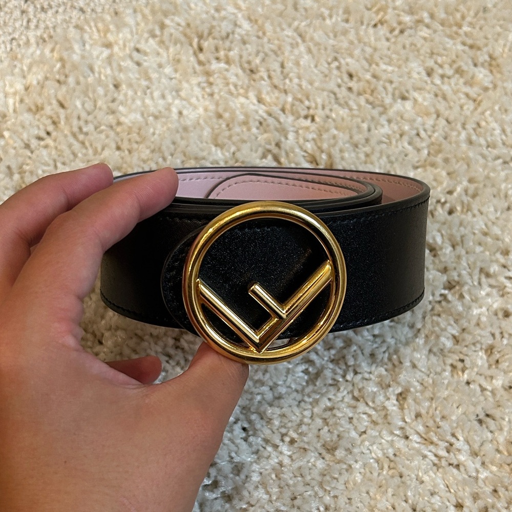 Authentic Fendi Reversible Black and Pink Belt with Gold Buckle